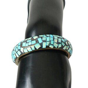 Vintage Chunky Bracelet Mosaic Bangle Shell Inlay Bracelet